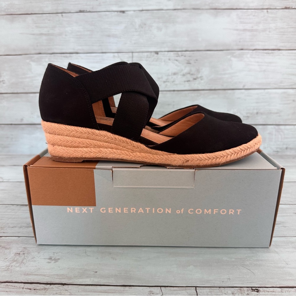 Lifestride Keaton Slip on Wedge Espadrilles Black Canvas 8.5